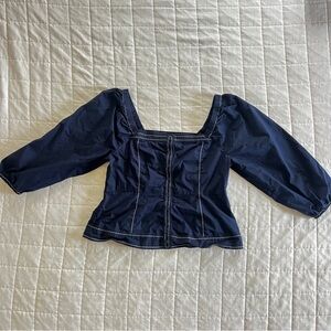 LOFT Blue Fitted Peplum 3/4 Sleeve Blouse